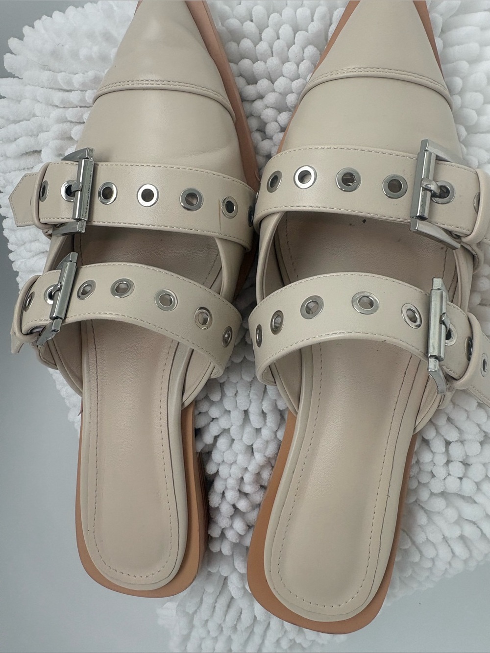 Women's Cream Buckle Slide Sandals